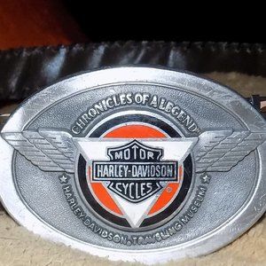 handmade Leather Belt with brown leather & black trim & Harley-Davidson Buckle